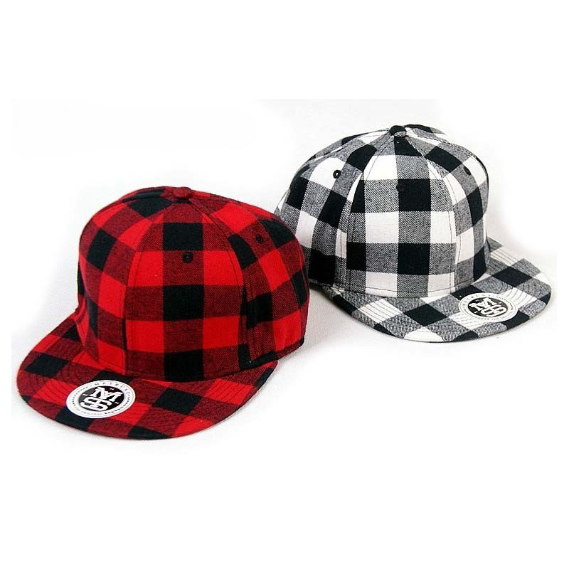 Wholesale Red Checks Brushed Wool 6 Panel Snapback Cap Custom High Quality Classic Vintage Comfortable Flat Brim Hat