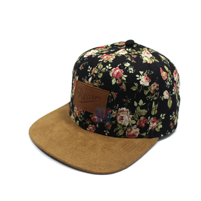Custom Fashion Floral Patterns Snapback Cap New Leather Patch Women Lovely Hat