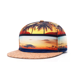 Wholesale Coconut Tree Printed Snapback Cap Custom Logo Summer Seaside Vintage Flat Brim Hat