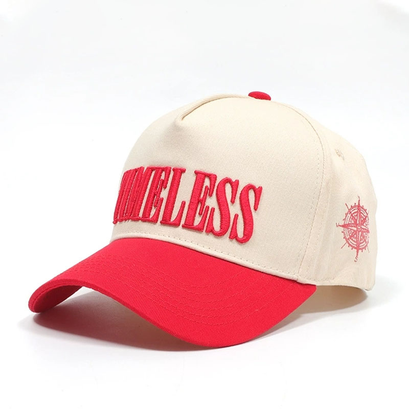Stylish Contrast Color 3D Embroidered Baseball Cap Custom Logo 5 Panel Unisex Running Sports Hat