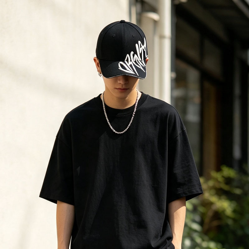 Brand Custom 6 Panel Embroidery Black Baseball Cap Men Street Skateboard Sports Dad Hat