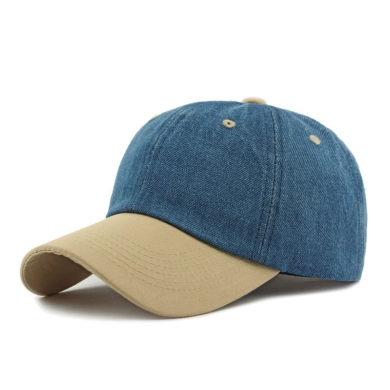Wholesale Contrast Color Washed 6 Panel Baseball Cap Custom Logo Unisex Denim Hat Summer Fashion Sun Caps