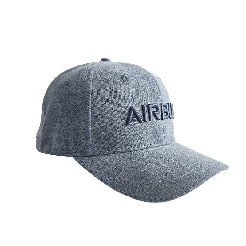 Custom High Quality 6 Panel Wash Denim Baseball Cap Soft Breathable Adjustable Curved Snapback Hat