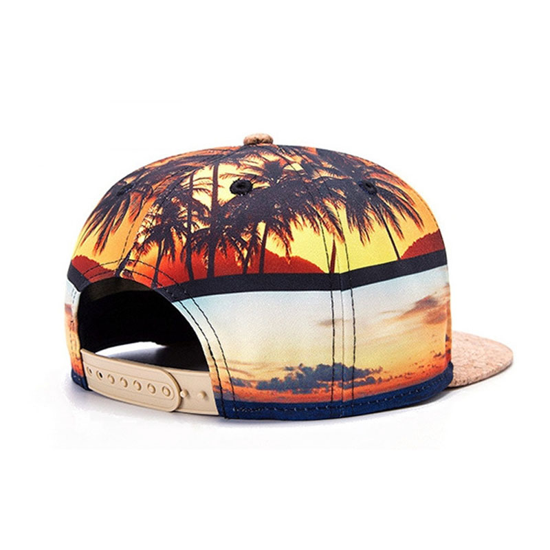 Wholesale Coconut Tree Printed Snapback Cap Custom Logo Summer Seaside Vintage Flat Brim Hat