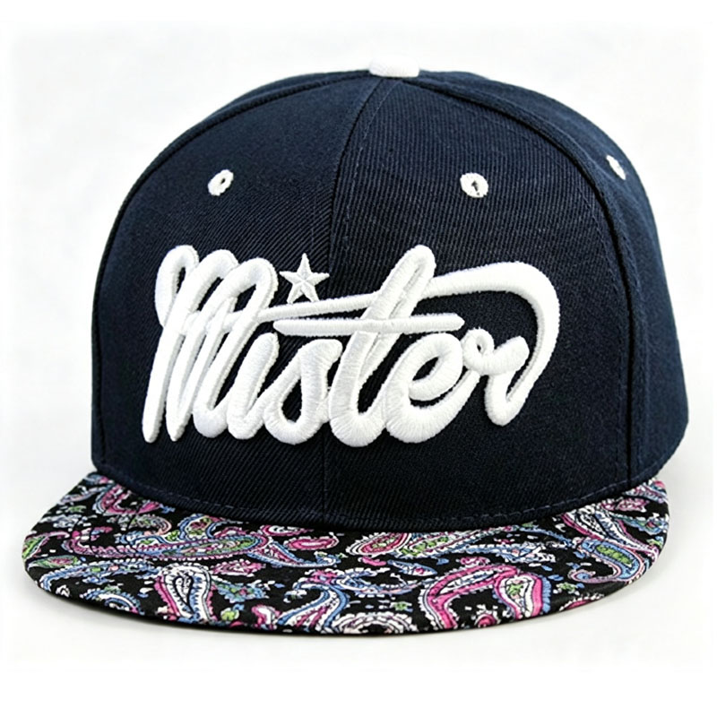 Custom Embroidered Printing 6 Panel Snapback Hat Vintage Hip-Hop Street Sport Flat Brim Baseball Hat