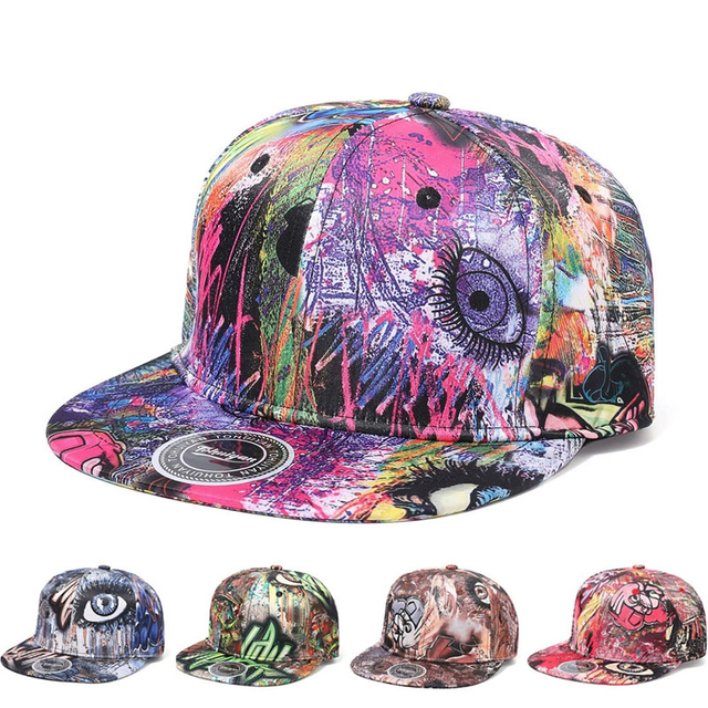 Wholesale Doodle-Printed Stylish Hip-Hop Snapback Cap Custom Trend Street Sport Flat Brim Hat