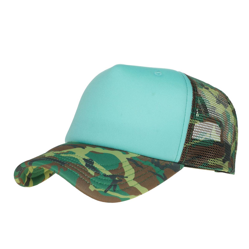 New Custom Green Camouflage Mesh Trucker Cap Comfortable Breathable Leisure Sport Baseball Caps 5 Panel Foam Trucker Hat