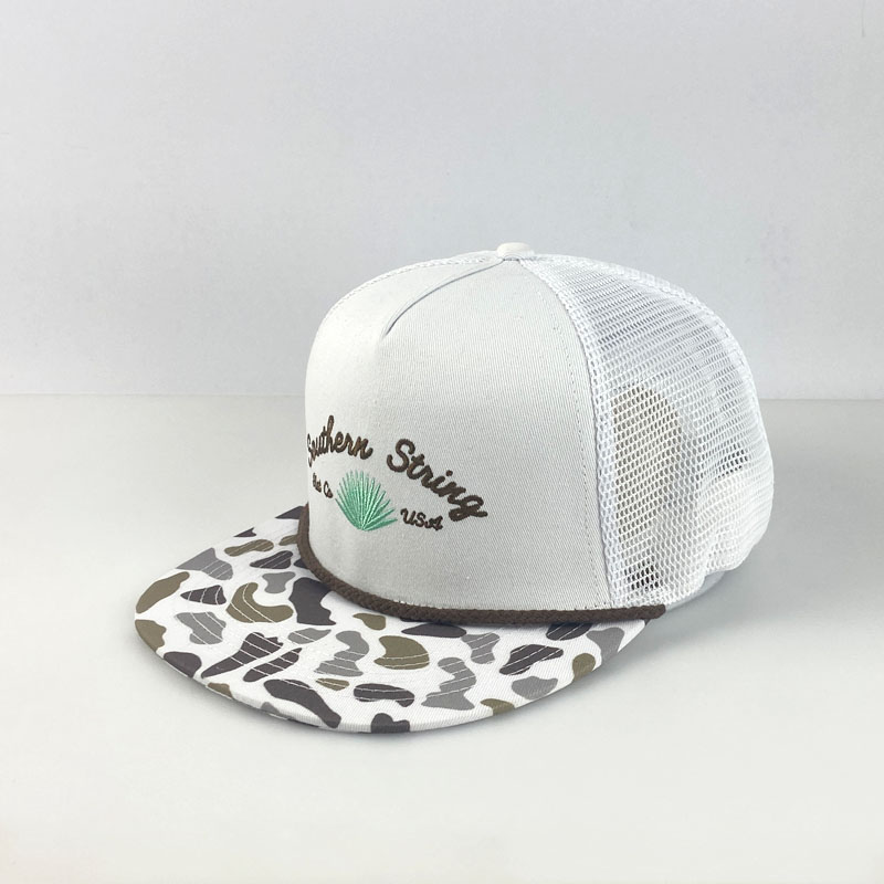 Wholesale 5 Panel Embroidery Mesh Trucker Cap Custom Logo Camouflage Snapback Hat Outdoor Sports Flat Brim Hats
