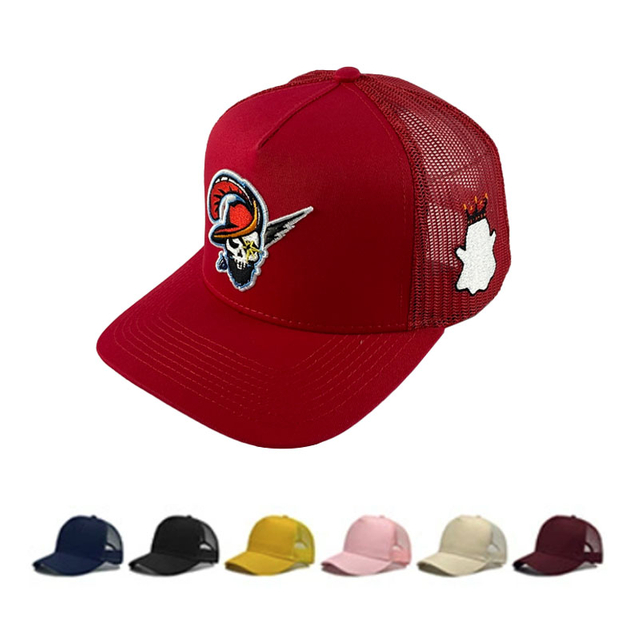 Wholesale Red 5 Panel Mesh Trucker Cap High Quality Embroidered Fashion Trendy Sports Baseball Hat