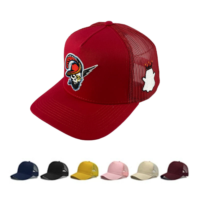 Wholesale Red 5 Panel Mesh Trucker Cap High Quality Embroidered Fashion Trendy Sports Baseball Hat